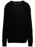 Black Sweater with braided Design and Logo on the Front in Wool Cashmere Man Jersey