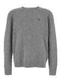 Crew Neck Sweater with Pony Embroidery on the Front and Knit in Wool Cashmere Gray Men Grey Jersey