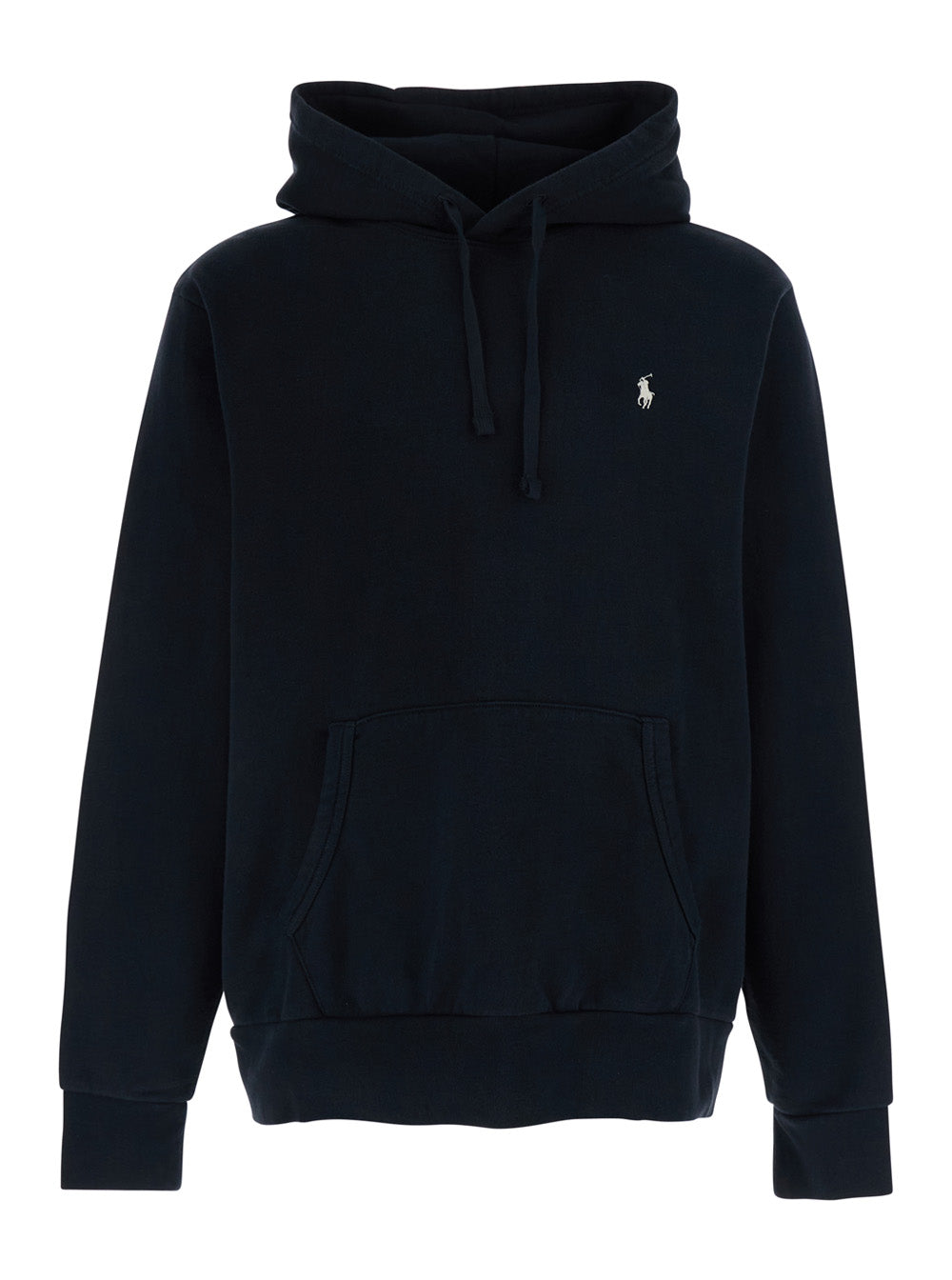 Black Hoodie with Fixed Hood and Pony Logo on the Front in Cotton Man Sweatshirts