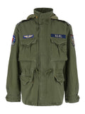 Green Jacket with Patches Applied on the Front and Sleeves in Cotton Man Outerwear