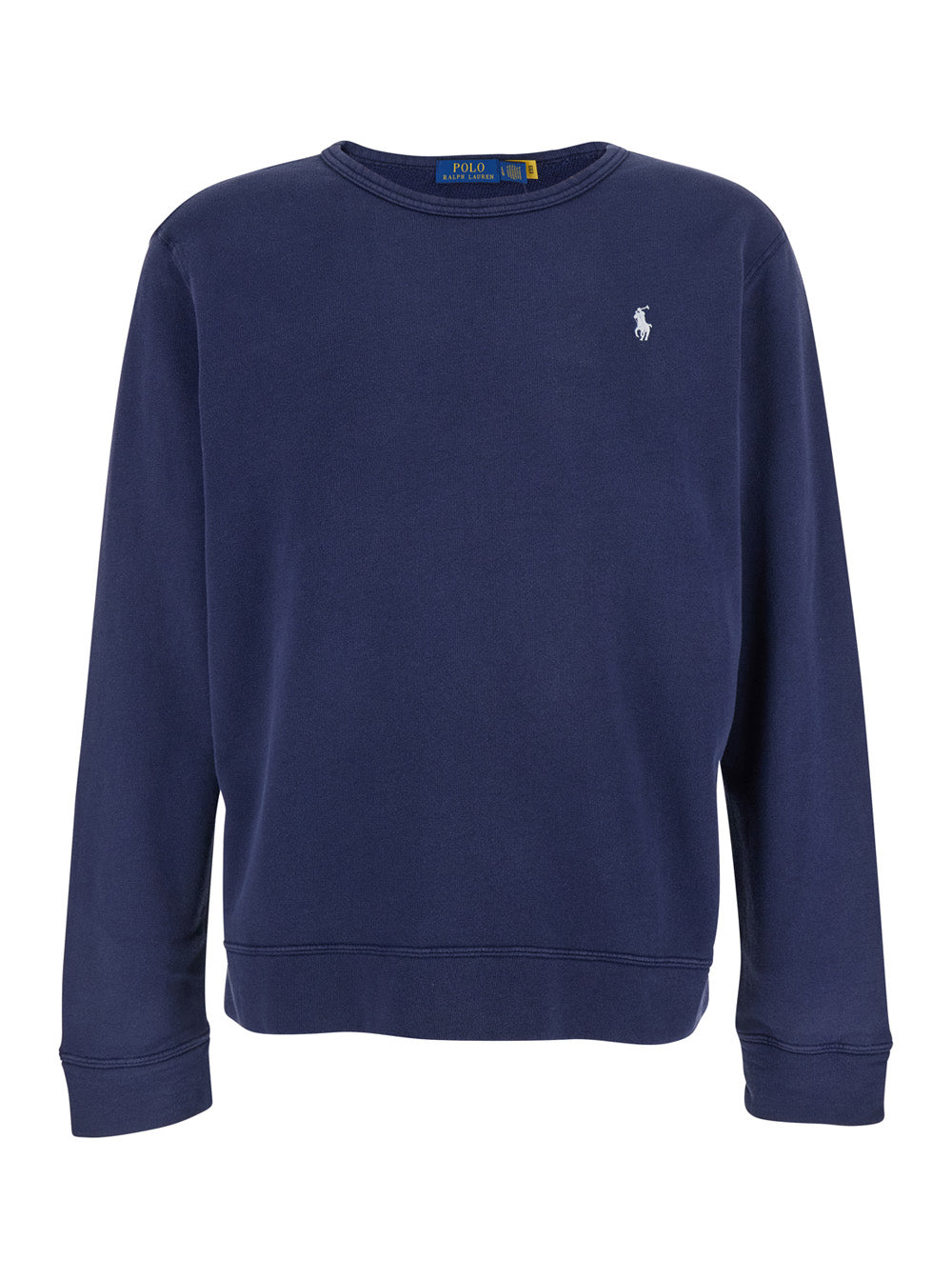 Blue Crewneck Sweatshirt with Embroidered Logo on the Front in Cotton Man Blu Sweatshirts