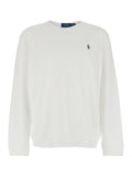 White Crewneck Sweatshirt with Embroidered Logo on Front in Cotton Man Polyester Sweatshirts