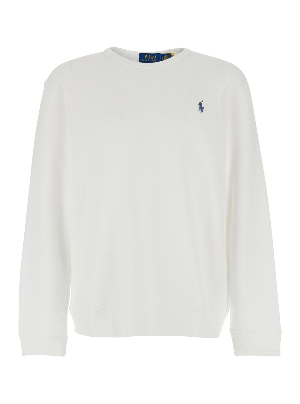 White Crewneck Sweatshirt with Embroidered Logo on Front in Cotton Man Polyester Sweatshirts