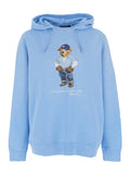 Light Blue Hoodie with Fixed Hood and Bear Logo on the Front in Cotton for Men Sweatshirts