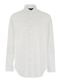 Custom Fit White Shirt with Pointed Collar and Tone-on-Tone Pony Embroidery on the Front in Cotton for Men Blouses
