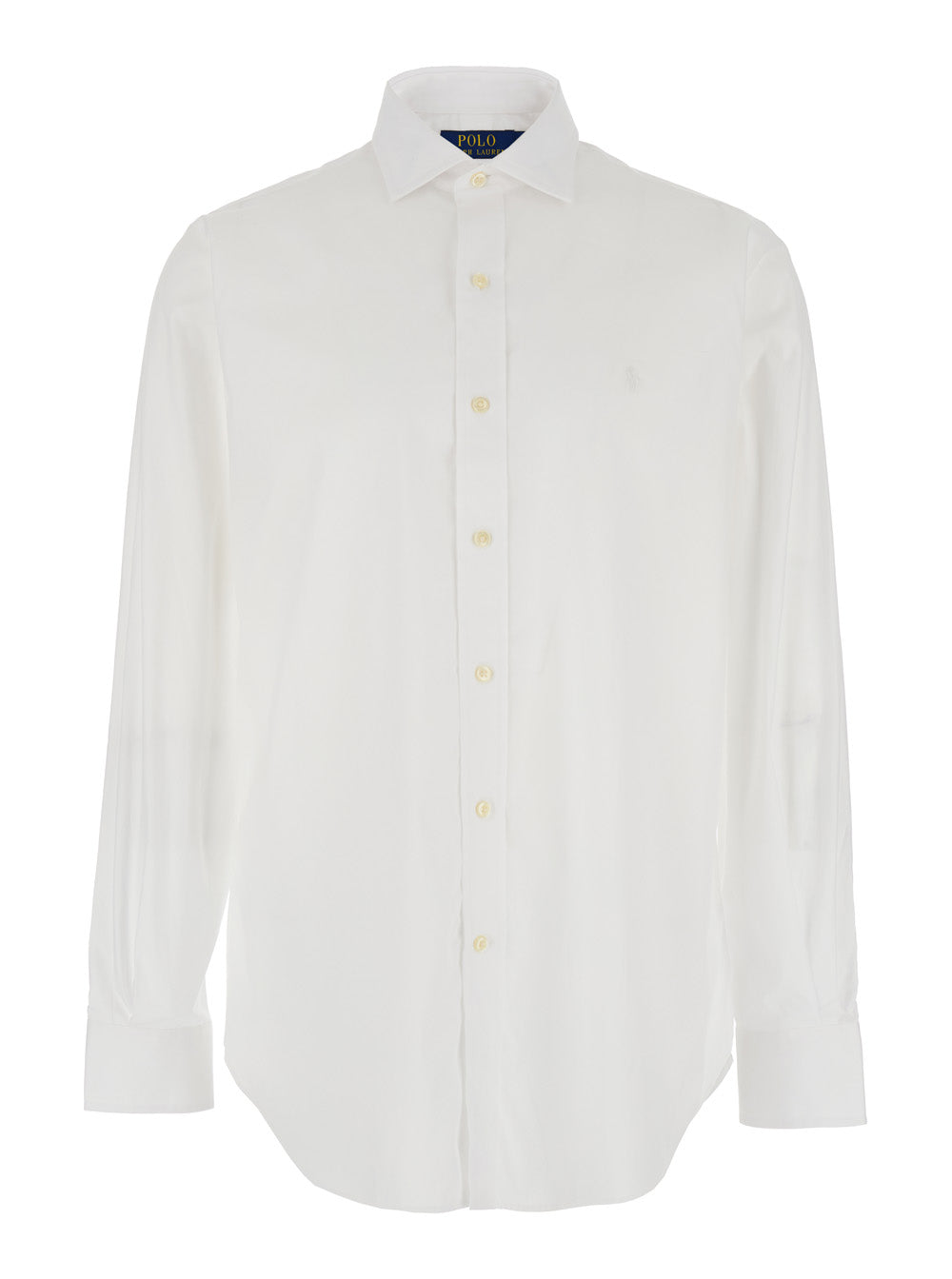 Custom Fit White Shirt with Pointed Collar and Tone-on-Tone Pony Embroidery on the Front in Cotton for Men Blouses