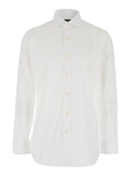 White Slim Fit Shirt with Pointed Collar and Front Embroidery for Men Cotton Blouses
