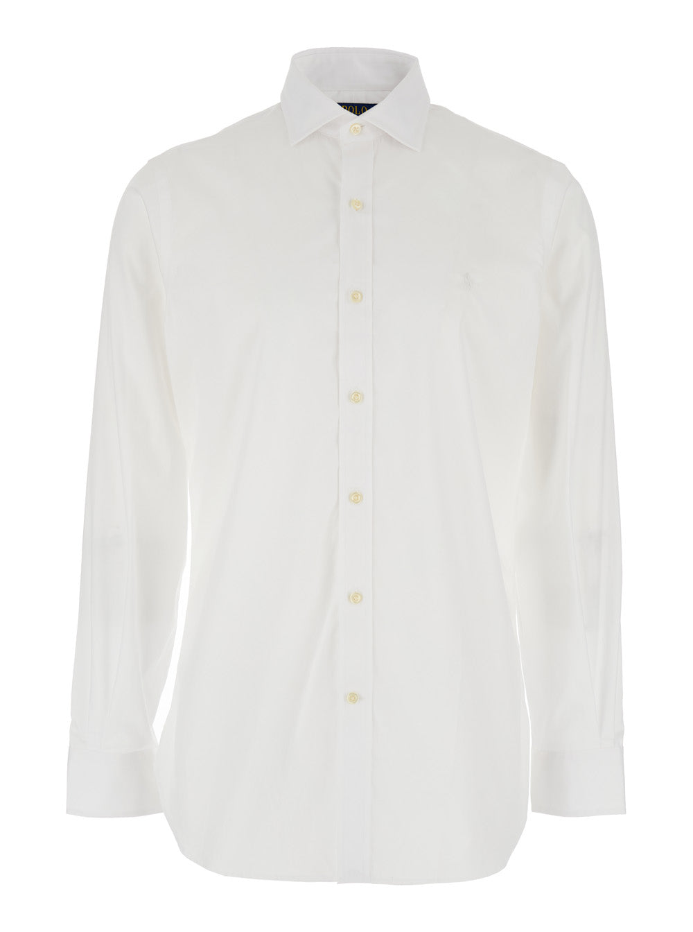 White Slim Fit Shirt with Pointed Collar and Front Embroidery for Men Cotton Blouses