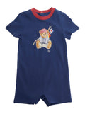 KNIT-SHORTALL Blue - Overall with adjustable straps and front logo In Cotton Child Blu Jumpsuits