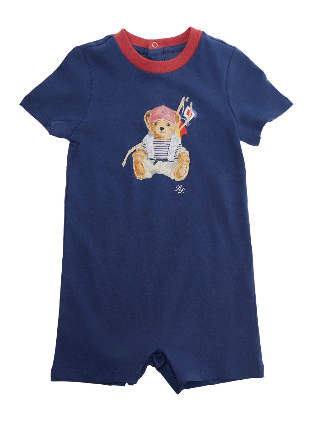KNIT-SHORTALL Blue - Overall with adjustable straps and front logo In Cotton Child Blu Jumpsuits