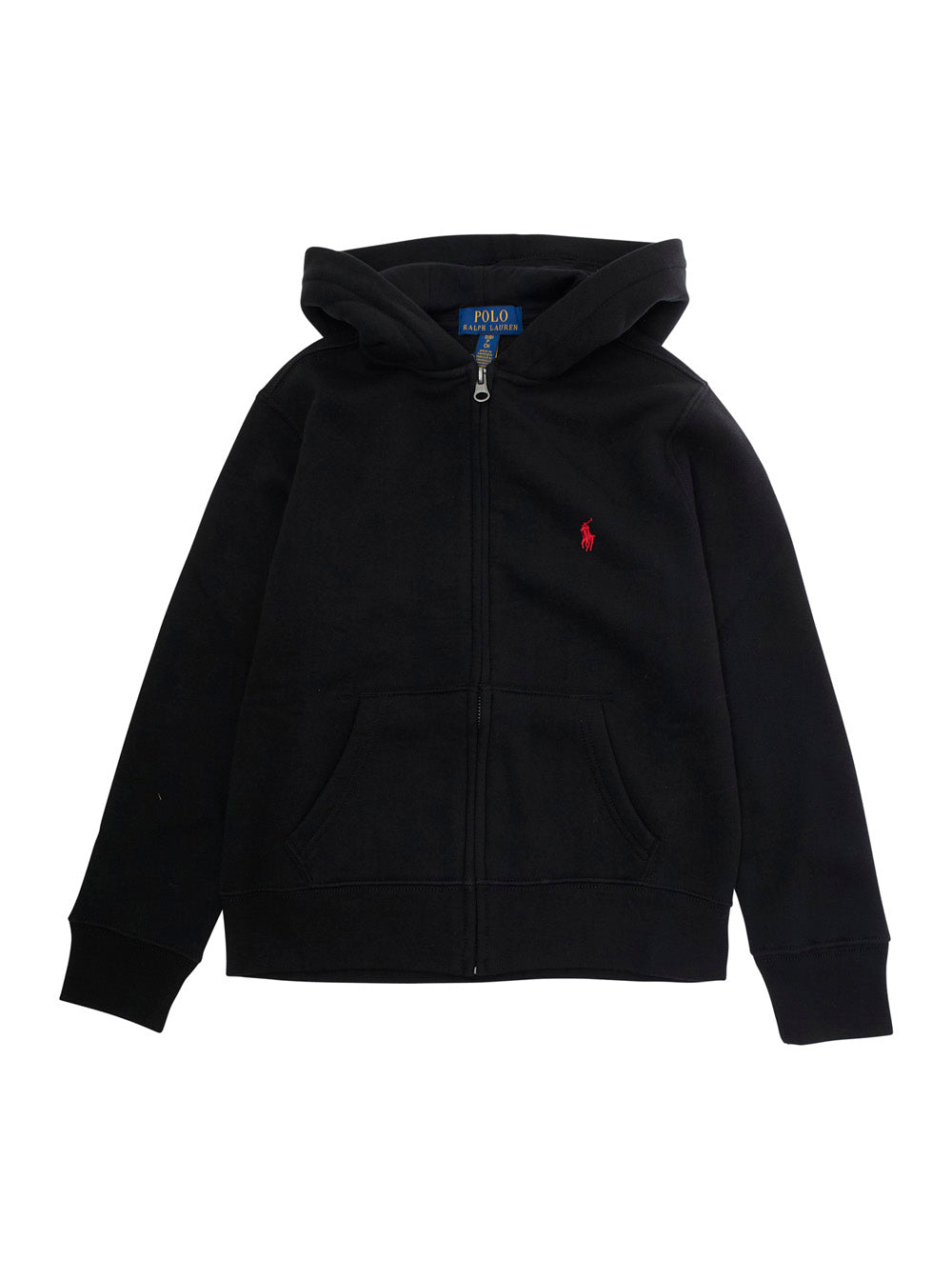 Hooded Sweatshirt with Pony Embroidery on the Front in Cotton Blend Black Kids Polyester Sweatshirts