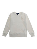 KNIT-PULLOVER-SWEATSHIRT White Long Sleeve Sweater with Round Neck and Embroidered Logo for Men Cotton Polyester Jersey