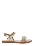 PLAGETTE BUCKLE TAO LAM-GLI Sandals with Metal Detail for Women Metallic Leather Textile Flat Shoes