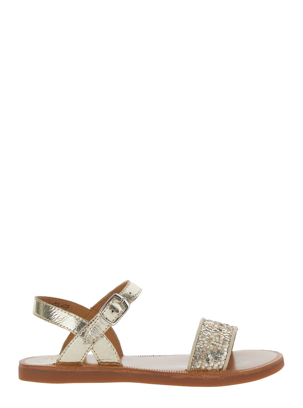 PLAGETTE BUCKLE TAO LAM-GLI Sandals with Metal Detail for Women Metallic Leather Textile Flat Shoes