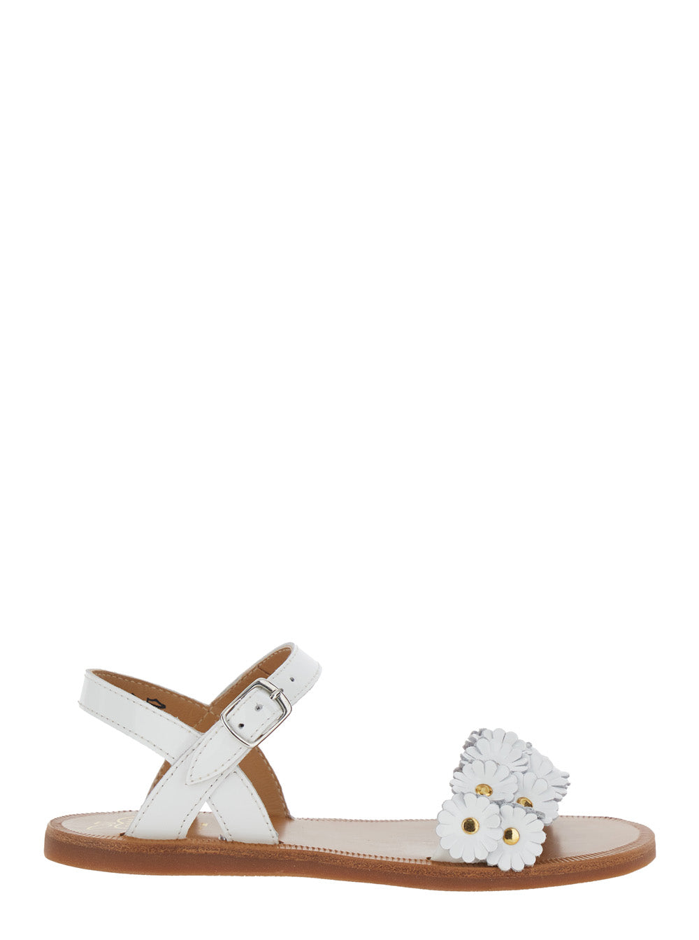 PLAGETTE MULTI FLO VERNIS - White sandals with adjustable straps In leather Women Flat Shoes