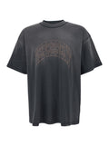 Black T-Shirt with Logo Lettering on the Front and Faded Effect for Men Cotton Tshirts Polo Shirts