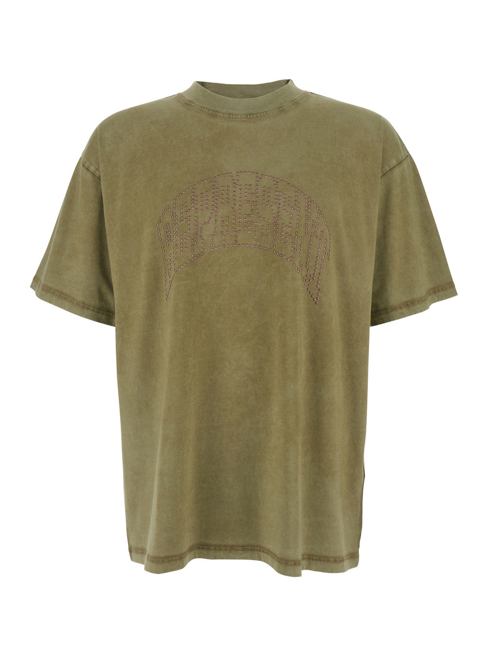 Green T-Shirt with Logo Lettering on the Front and Faded Effect for Men Cotton Tshirts Polo Shirts
