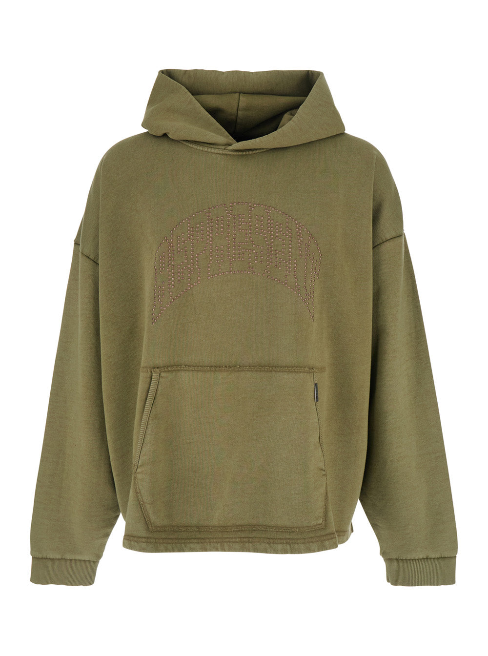 Green Hoodie with Front Lettering Logo and Faded Effect for Men Cotton Tshirts Polo Shirts
