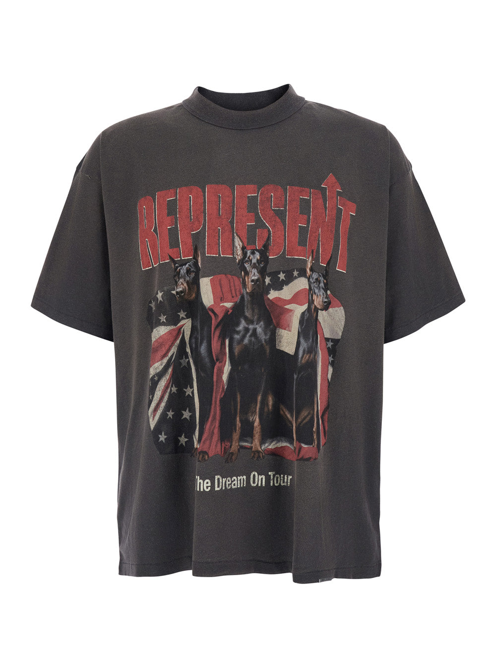 Gray T-Shirt with Dream On Tour Print and Short Sleeves for Men Grey Cotton Tshirts Polo Shirts