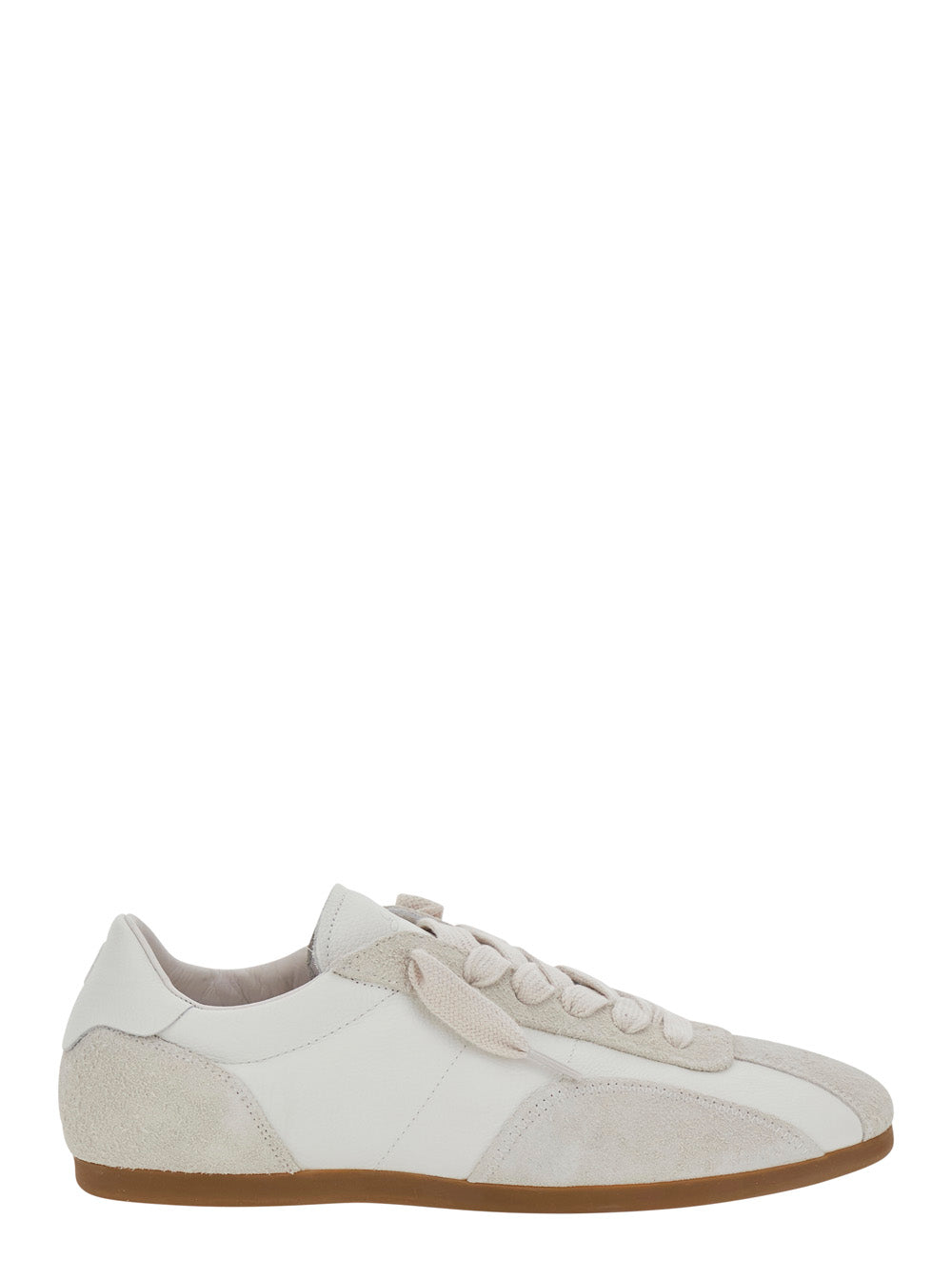 White Sneakers with Chunky Sole and Contrast Green Pull-tab Leather
