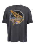 Black T-Shirt with Graphic Print on Front and Back Faded Effect for Men Grey Cotton Tshirts Polo Shirts