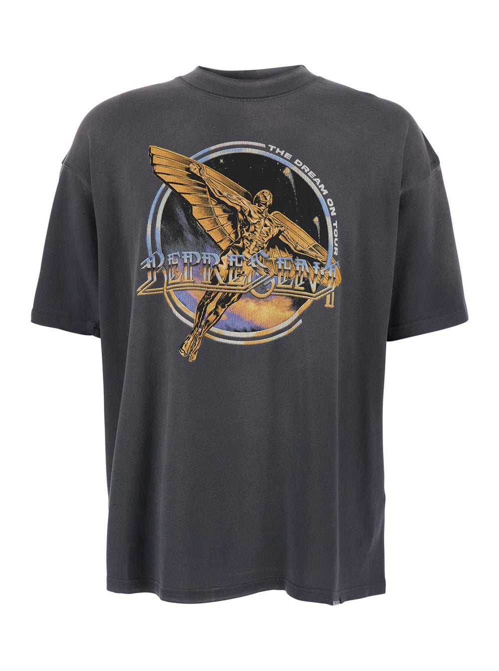 Black T-Shirt with Graphic Print on Front and Back Faded Effect for Men Grey Cotton Tshirts Polo Shirts
