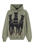Hooded Sweatshirt with Fixed Hood and Maxi Print on Front in Green Cotton for Men Sweatshirts