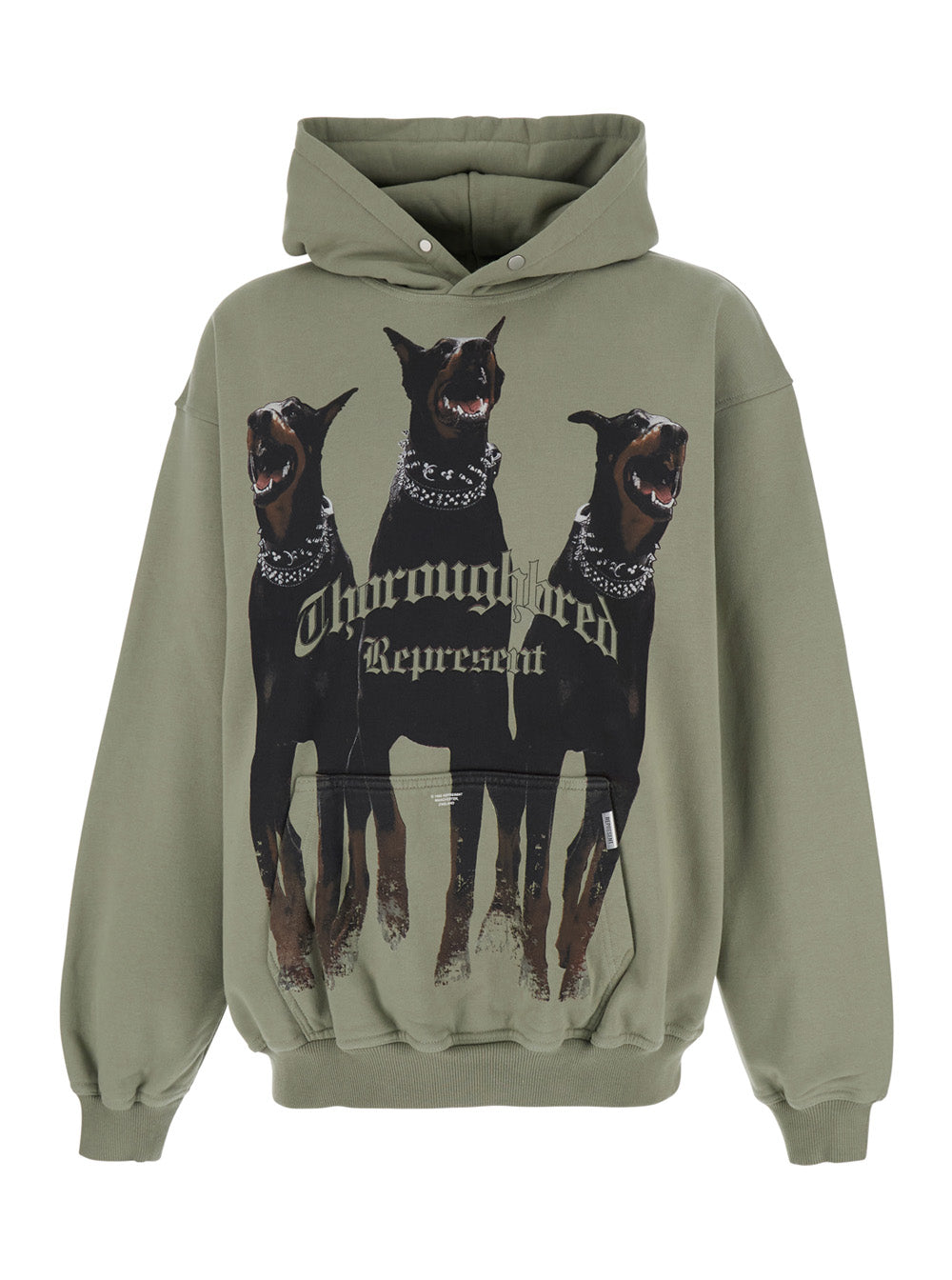 Hooded Sweatshirt with Fixed Hood and Maxi Print on Front in Green Cotton for Men Sweatshirts