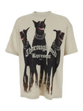 T-Shirt Thoroughbred with Doberman Graphic Print and Lettering Logo on the Front in Beige Cotton for Men Tshirts Polo Shirts