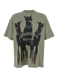 Thoroughbred T-Shirt with Doberman Graphic Print and Lettering Logo on the Front in Green Cotton for Men Tshirts Polo Shirts