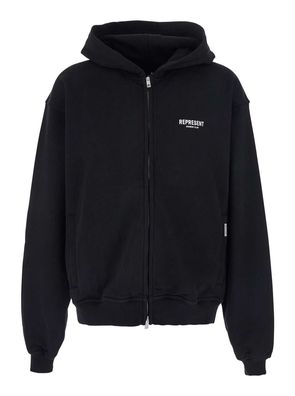 Black Zip Hoodie with Logo on Front and Back for Men Cotton Sweatshirts
