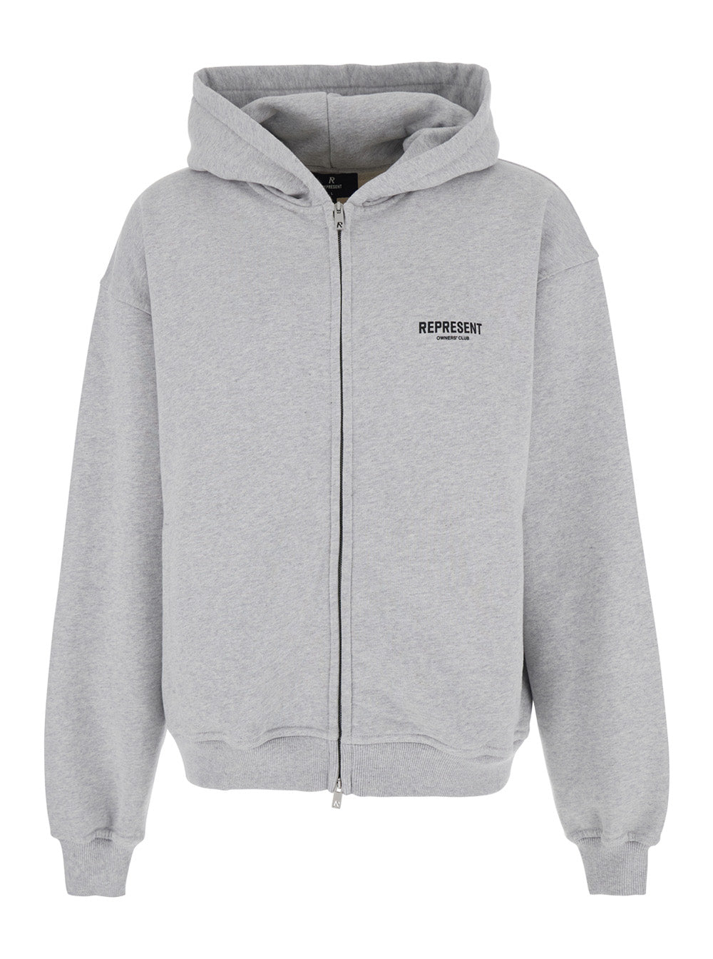 Gray Zip Hoodie with Logo on Front and Back for Men Grey Cotton Sweatshirts