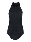 Top with U-Neck and Ribbed Design in Viscose Silk Blend Black Women Tops