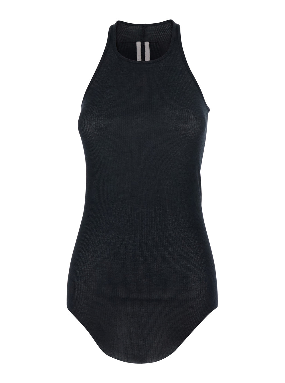 Top with U-Neck and Ribbed Design in Viscose Silk Blend Black Women Tops