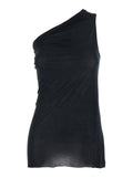 Top Athena with Asymmetrical Design in Viscose and Silk Blend Black Women Tops