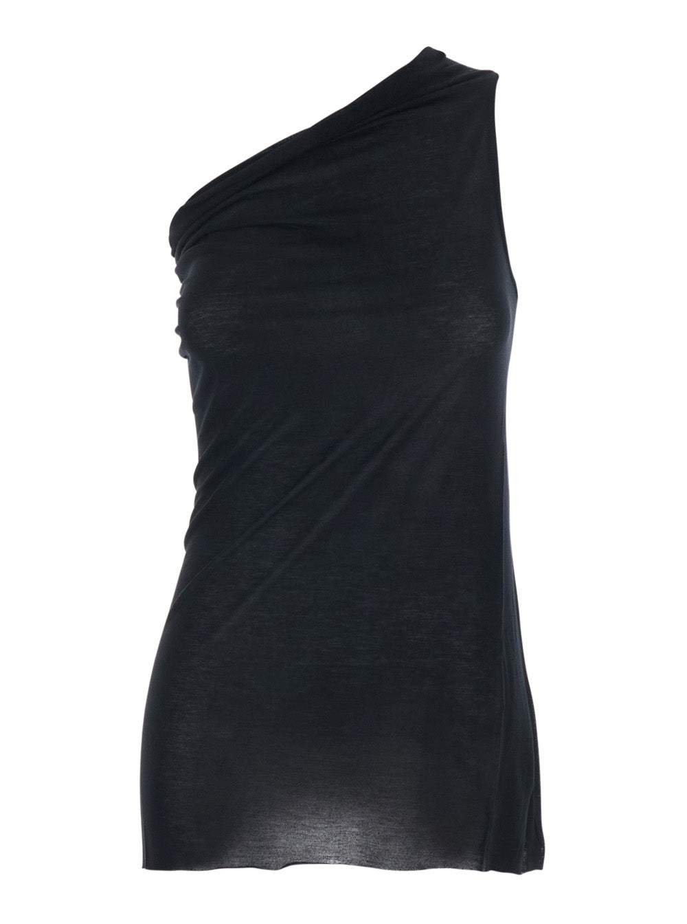 Top Athena with Asymmetrical Design in Viscose and Silk Blend Black Women Tops