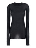 Black T-Shirt with Round Neck and Ribbed Design in Viscose Silk Blend for Women Tshirts Polo Shirts