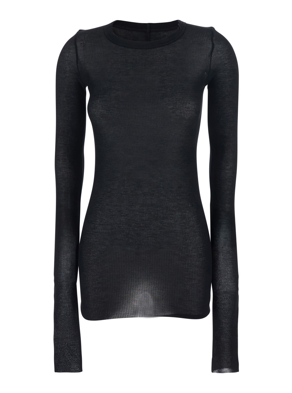Black T-Shirt with Round Neck and Ribbed Design in Viscose Silk Blend for Women Tshirts Polo Shirts