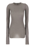Round Neck T-Shirt with Ribbed Design in Viscose and Silk Blend Gray Women Grey Tshirts Polo Shirts