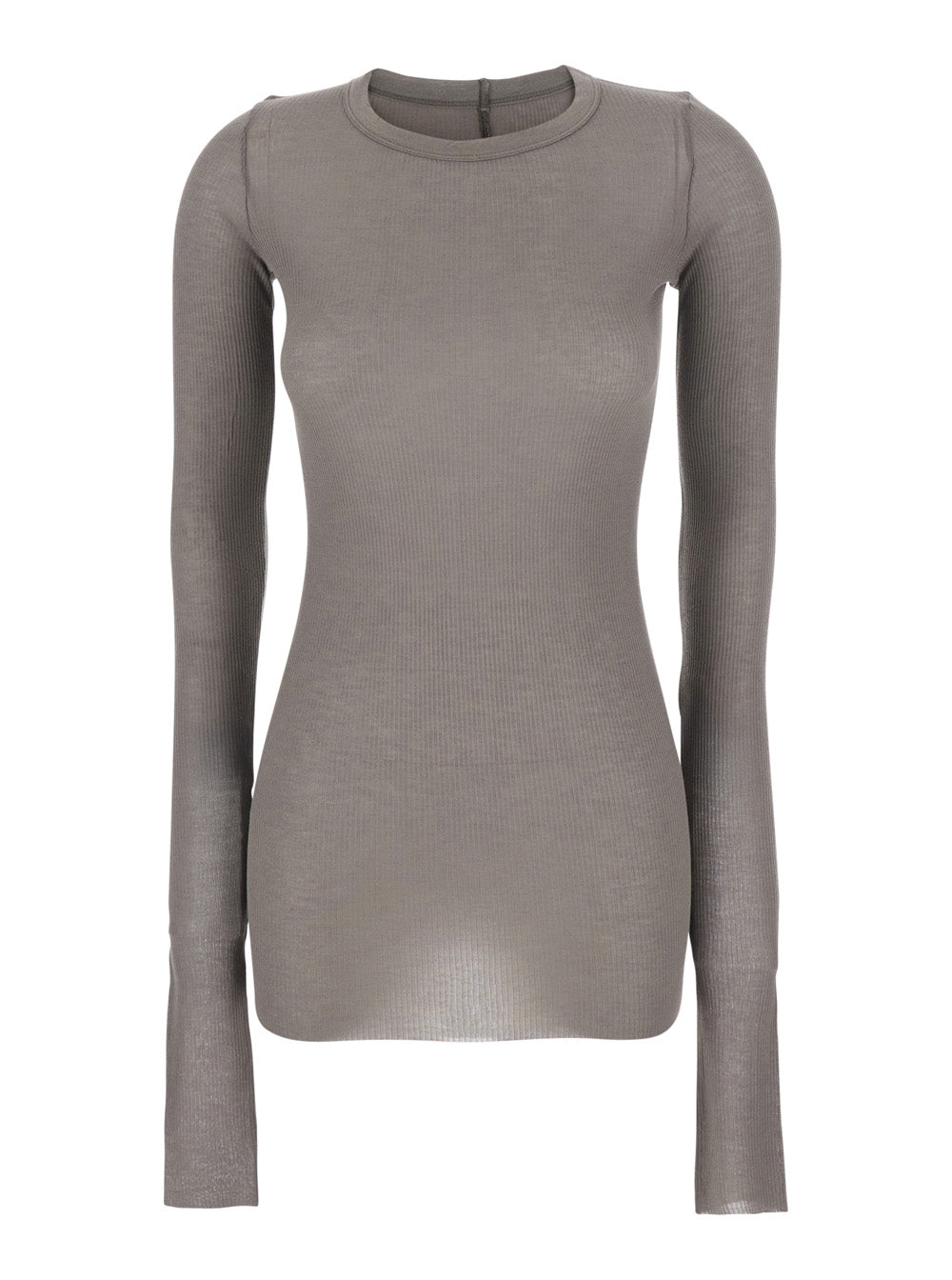 Round Neck T-Shirt with Ribbed Design in Viscose and Silk Blend Gray Women Grey Tshirts Polo Shirts