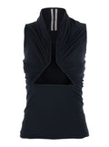Top with Ruching Design and Front Vent in Black Fabric for Women Nylon Elastane Tops