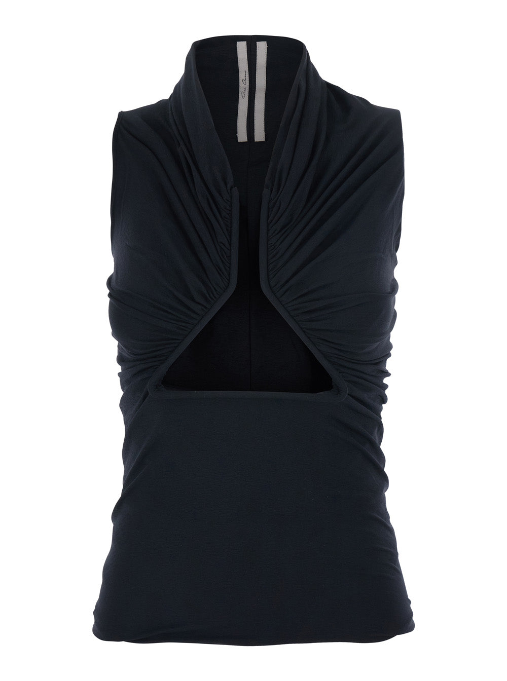 Top with Ruching Design and Front Vent in Black Fabric for Women Nylon Elastane Tops