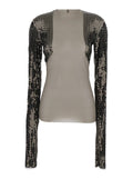 T-Shirt Dennis Short with Long Sleeves Sequins in Tech Fabric Stretch Gray Women Grey Nylon Elastane Tshirts And Polo Shirts