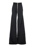 Bias Pants with Elastic Waist and Drawstring in Black Fabric Silk for Women Cupro Trousers