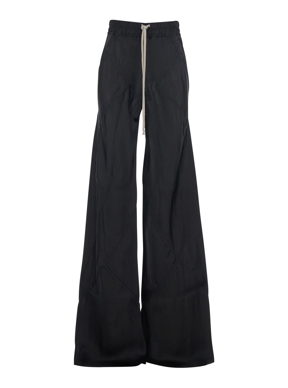 Bias Pants with Elastic Waist and Drawstring in Black Fabric Silk for Women Cupro Trousers