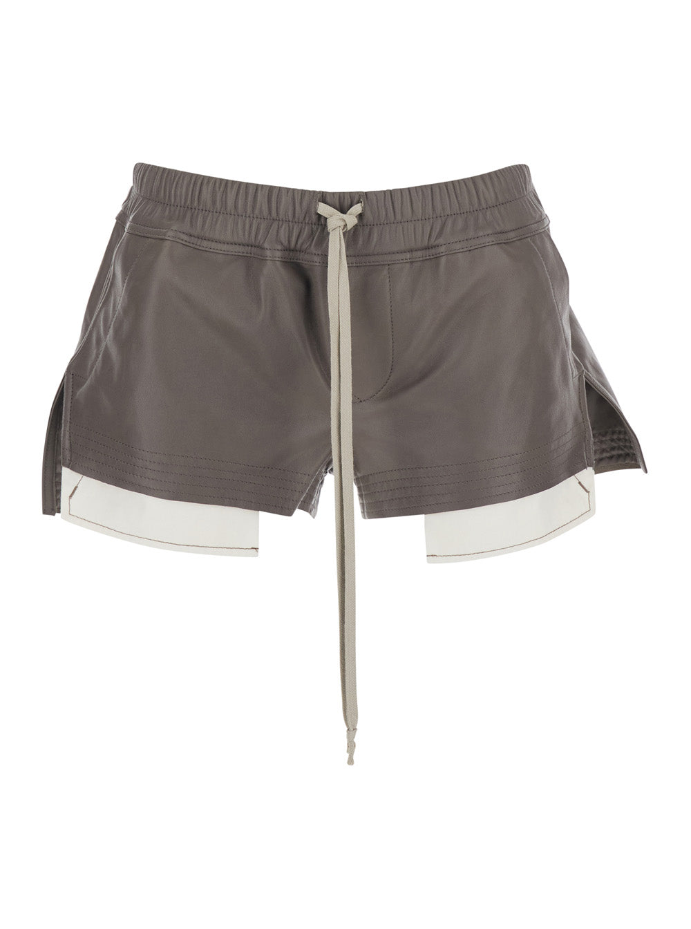 Fog Ecoleather Shorts with Front Drawstring and Leather Vents for Women Grey Lamb Bermuda