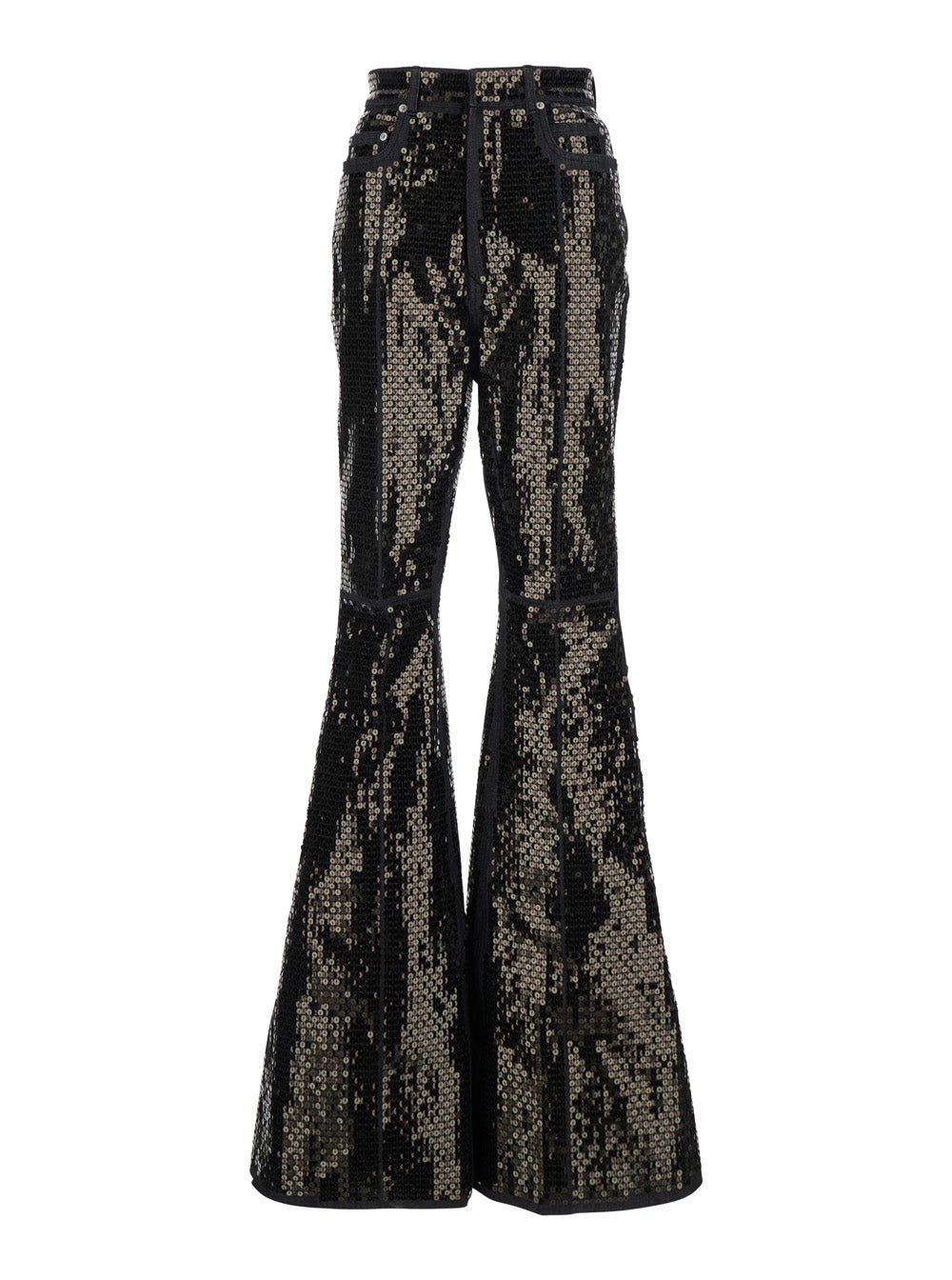 Bolan Jeans Flared with Wide Leg and All-Over Sequins in Black Denim Women Cotton Elastomultiester