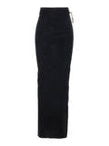 Long Skirt With Side Drawstring Closure And Straight Hem Black Cotton For Women - IT 42