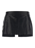 Miniskirt Fog with Cut-Out on the Front and Zip Closure Back in Black Leather for Women Lamb Skirt