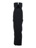 Long Dress RP01F6528SY09 with Front Neckline and Zip Closure on the Back in Black Viscose Blend for Women Acetate Elastane